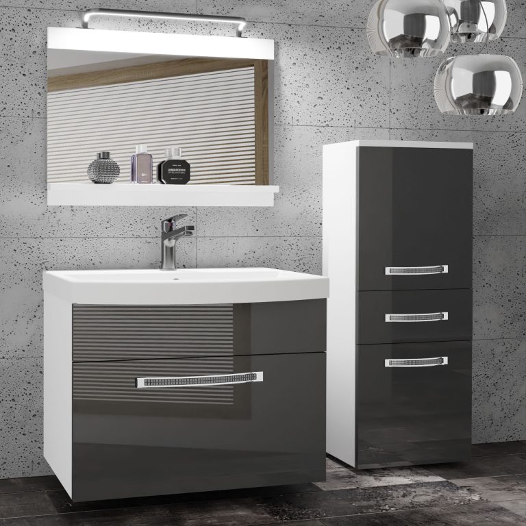 Kúpeľňový nábytok Belini Premium Full Version šedý lesk + umývadlo + zrkadlo + LED osvetlenie Glamour 26 Výrobca GLA P 2/0/W/S/0/MB/PP