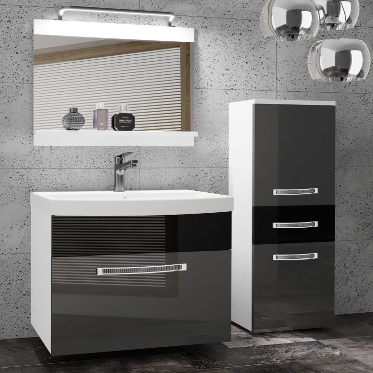 Kúpeľňový nábytok Belini Premium Full Version šedý lesk / čierny lesk + umývadlo + zrkadlo + LED osvetlenie Glamour 31 Výrobca GLA P 2/0/W/SB/0/MB/PP