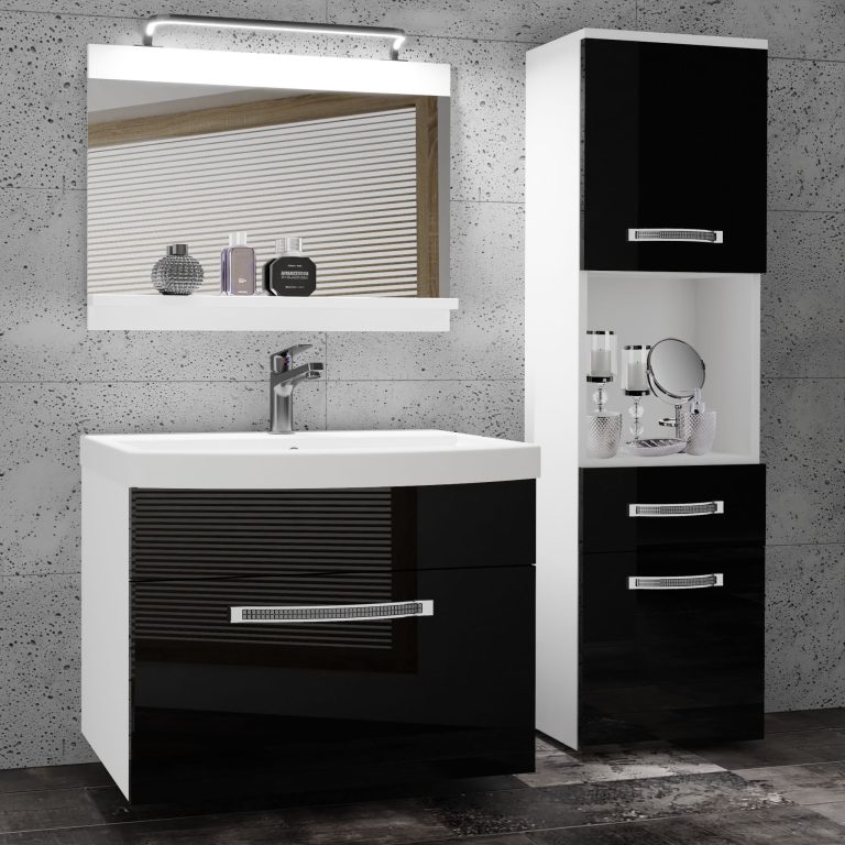 Kúpeľňový nábytok Belini Premium Full Version čierny lesk + umývadlo + zrkadlo + LED osvetlenie Glamour 44 Výrobca GLA P 3/0/W/B/0/MB/PP