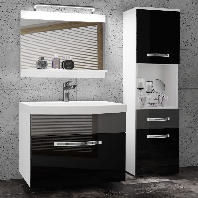 Kúpeľňový nábytok Belini Premium Full Version čierny lesk/ šedý lesk + umývadlo + zrkadlo + LED osvetlenie Glamour 49 Výrobca 49 GLA P 3/0/W/BS/0/MB/PP
