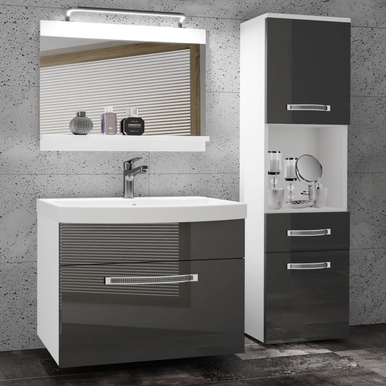 Kúpeľňový nábytok Belini Premium Full Version šedý lesk + umývadlo + zrkadlo + LED osvetlenie Glamour 45 Výrobca GLA P 3/0/W/S/0/MB/PP
