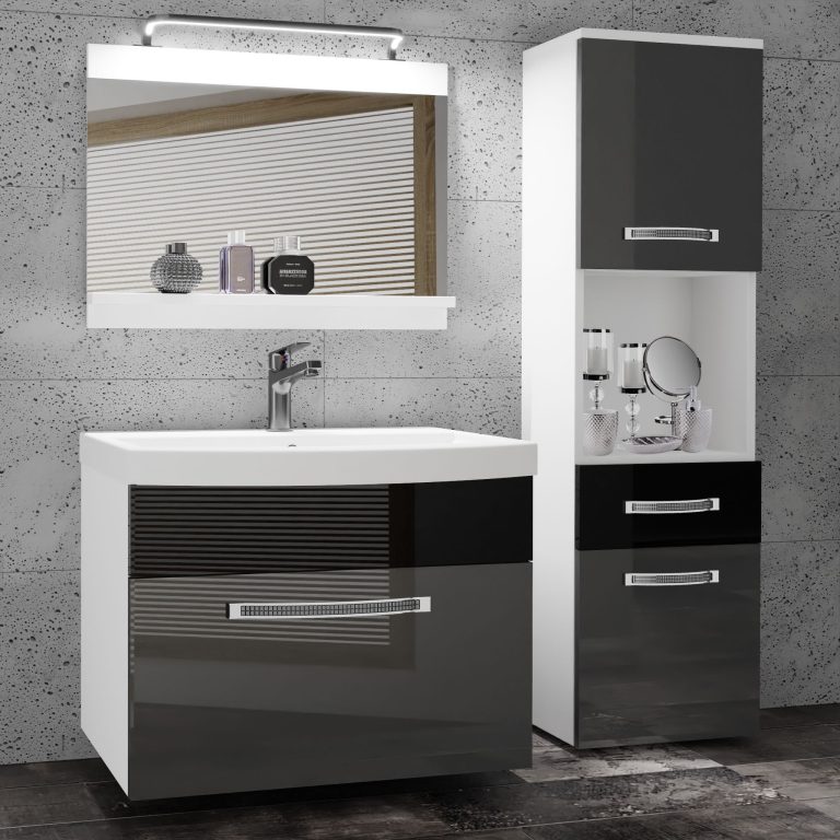 Kúpeľňový nábytok Belini Premium Full Version šedý lesk / biely lesk + umývadlo + zrkadlo + LED osvetlenie Glamour 50 Výrobca