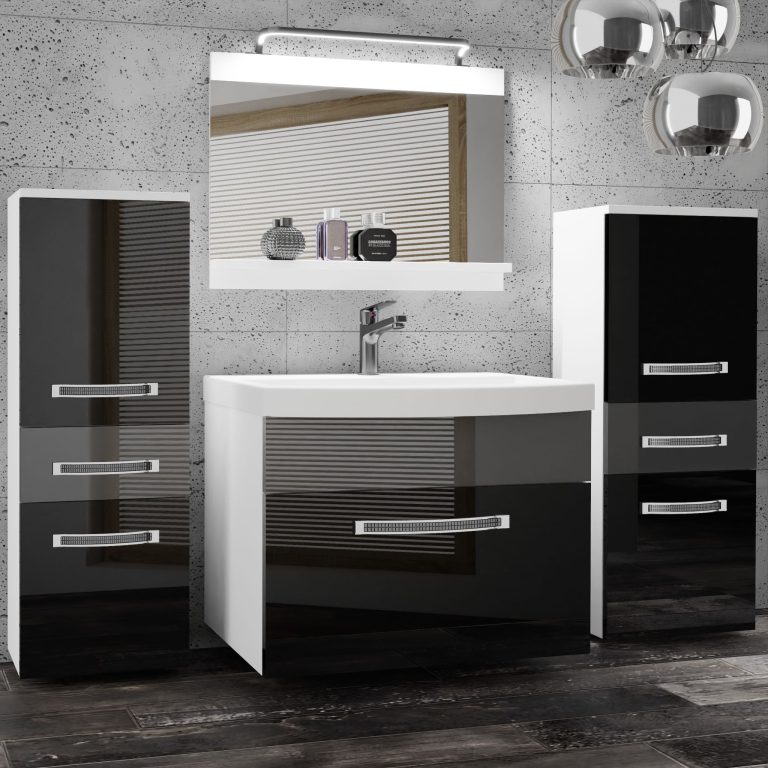 Kúpeľňový nábytok Belini Premium Full Version čierny lesk / šedý lesk + umývadlo + zrkadlo + LED osvetlenie Glamour 68 Výrobca