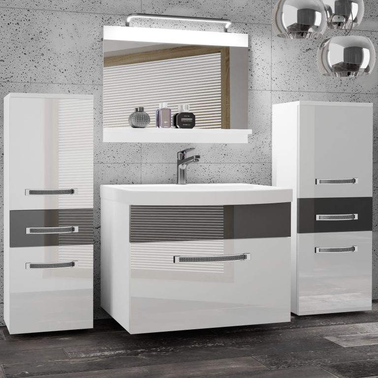 Kúpeľňový nábytok Belini Premium Full Version biely lesk / šedý lesk + umývadlo + zrkadlo + LED osvetlenie Glamour 56 Výrobca