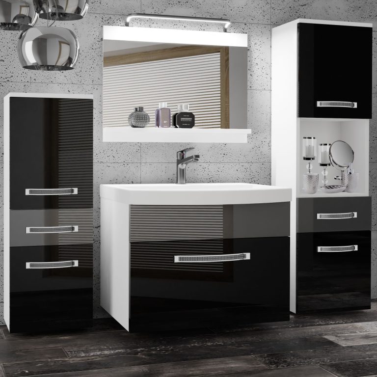 Kúpeľňový nábytok Belini Premium Full Version čierny lesk / šedý lesk + umývadlo + zrkadlo + LED osvetlenie Glamour 87 Výrobca