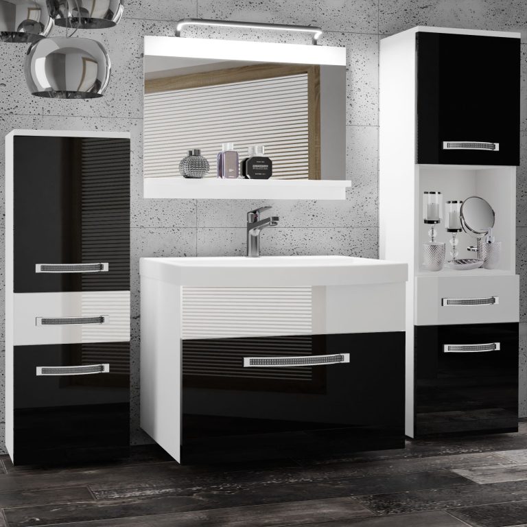 Kúpeľňový nábytok Belini Premium Full Version čierny lesk / biely lesk + umývadlo + zrkadlo + LED osvetlenie Glamour 86 Výrobca