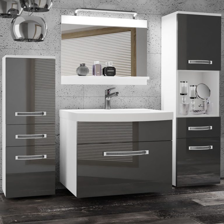 Kúpeľňový nábytok Belini Premium Full Version šedý lesk + umývadlo + zrkadlo + LED osvetlenie Glamour 83 Výrobca