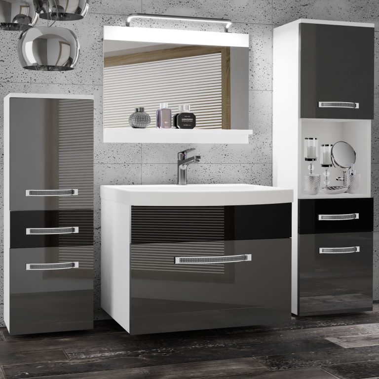 Kúpeľňový nábytok Belini Premium Full Version šedý lesk / čierny lesk + umývadlo + zrkadlo + LED osvetlenie Glamour 88 Výrobca