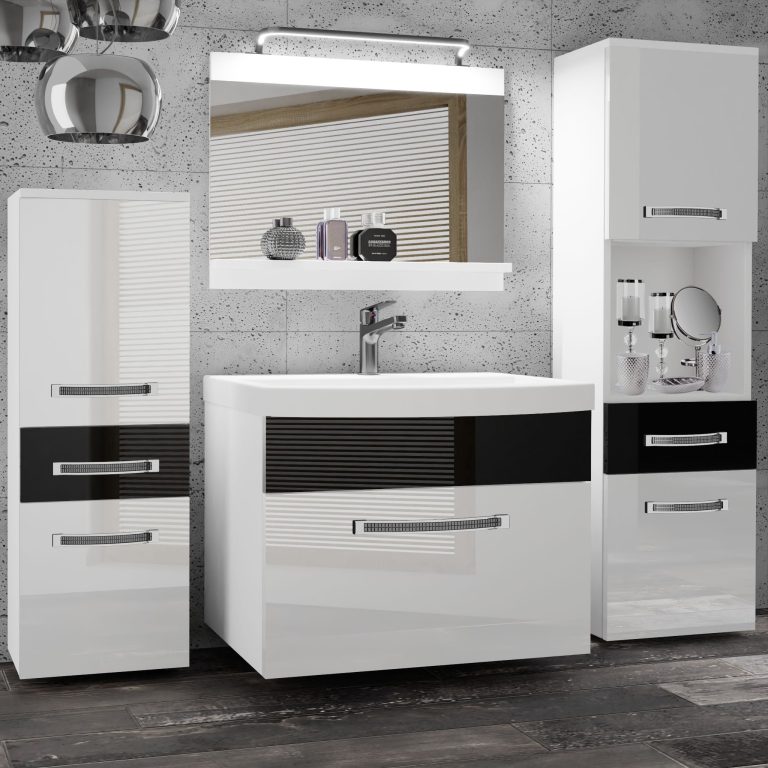 Kúpeľňový nábytok Belini Premium Full Version biely lesk / čierny lesk + umývadlo + zrkadlo + LED osvetlenie Glamour 84 Výrobca