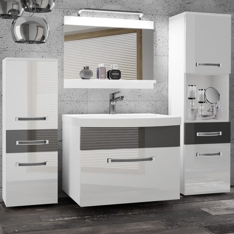 Kúpeľňový nábytok Belini Premium Full Version biely lesk / šedý lesk + umývadlo + zrkadlo + LED osvetlenie Glamour 85 Výrobca