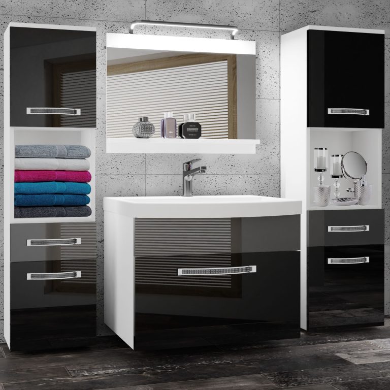 Kúpeľňový nábytok Belini Premium Full Version čierny lesk / šedý lesk + umývadlo + zrkadlo + LED osvetlenie Glamour 106 Výrobca