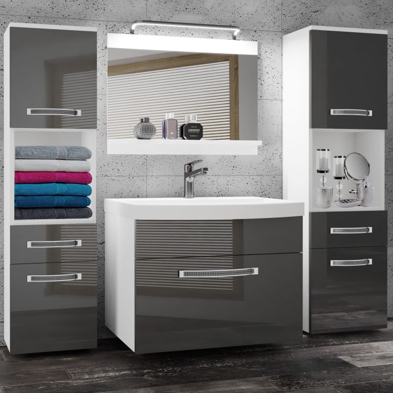 Kúpeľňový nábytok Belini Premium Full Version šedý lesk + umývadlo + zrkadlo + LED osvetlenie Glamour 102 Výrobca