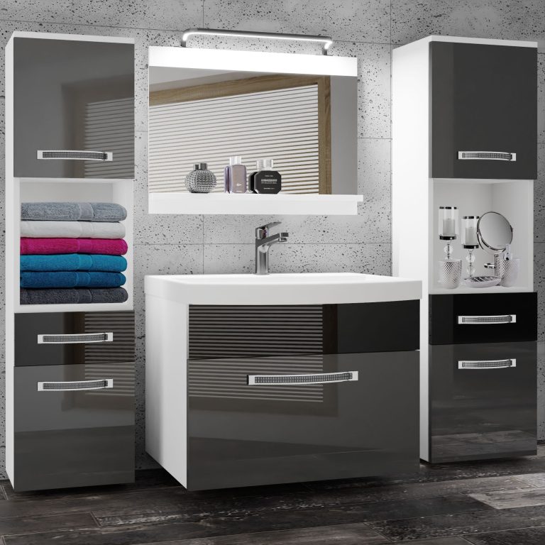Kúpeľňový nábytok Belini Premium Full Version šedý lesk / čierny lesk + umývadlo + zrkadlo + LED osvetlenie Glamour 107 Výrobca