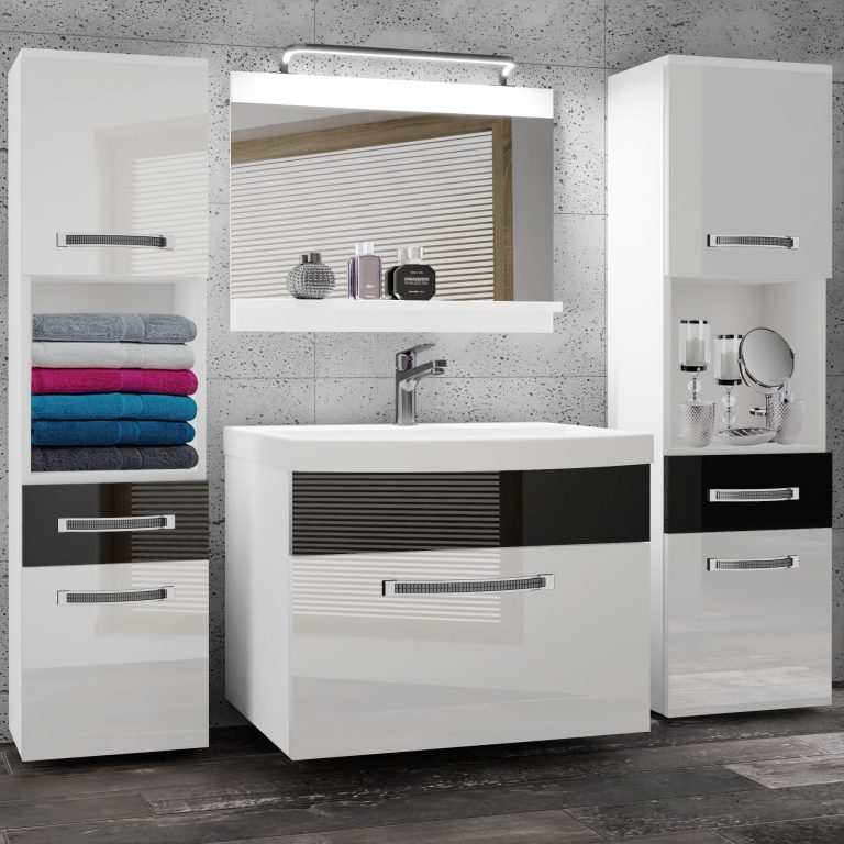 Kúpeľňový nábytok Belini Premium Full Version biely lesk / čierny lesk + umývadlo + zrkadlo + LED osvetlenie Glamour 103 Výrobca