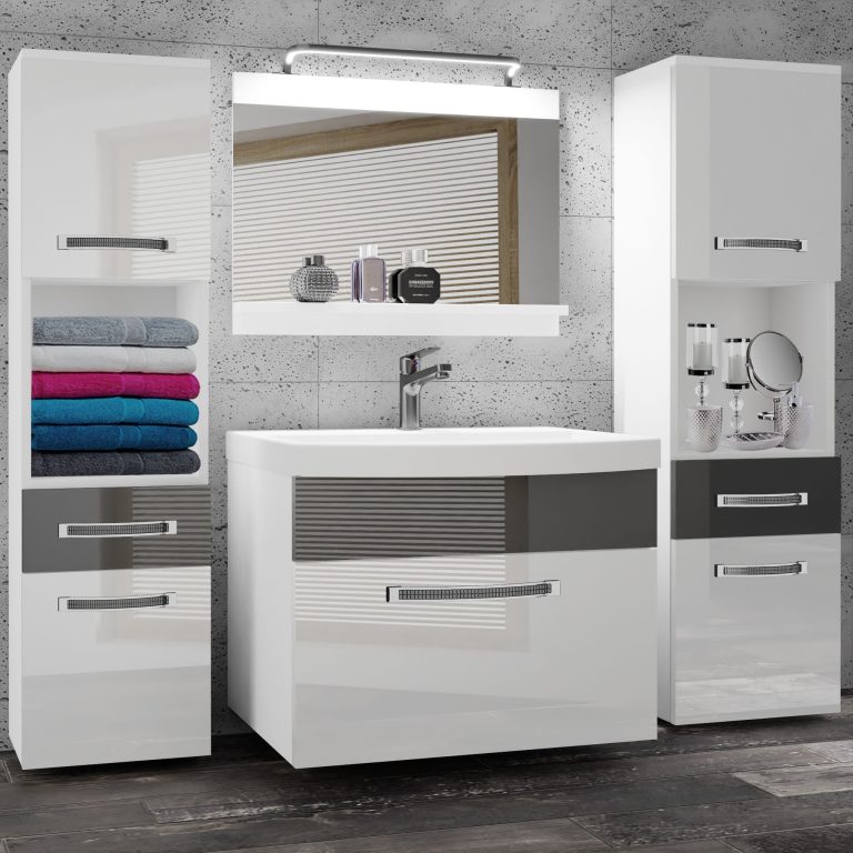 Kúpeľňový nábytok Belini Premium Full Version biely lesk / šedý lesk + umývadlo + zrkadlo + LED osvetlenie Glamour 104 Výrobca