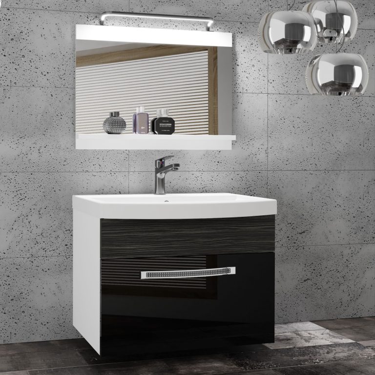 Kúpeľňový nábytok Belini Premium Full Version čierny lesk / eben kráľovský  + umývadlo + zrkadlo + LED osvetlenie Glamour 18 Výrobca GLA PM 1/0/W/BHK/0/MB/PP