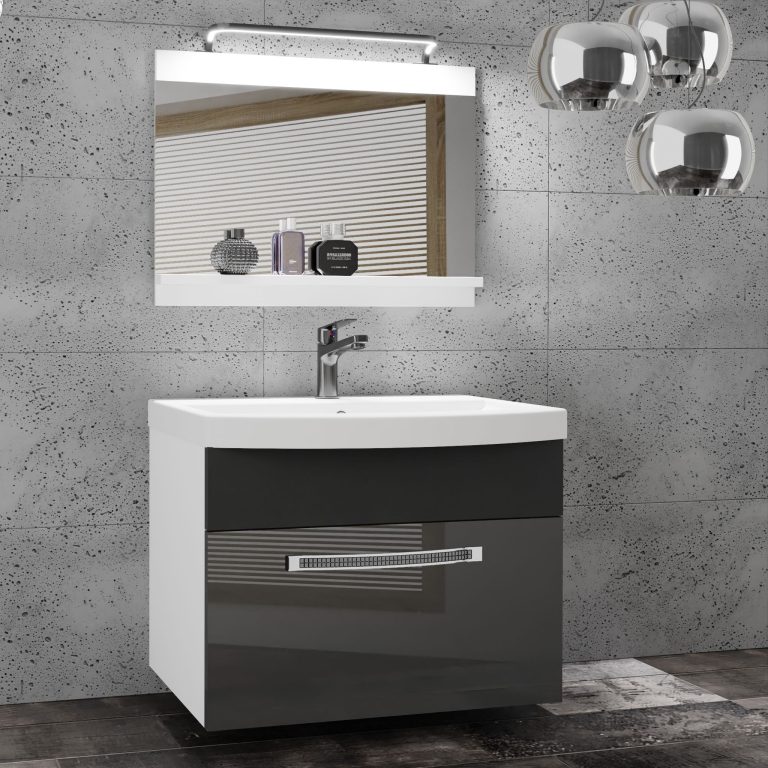 Kúpeľňový nábytok Belini Premium Full Version šedý lesk / čierny  mat + umývadlo + zrkadlo + LED osvetlenie Glamour 13 Výrobca GLA PM 1/0/W/SB/0/MB/PP