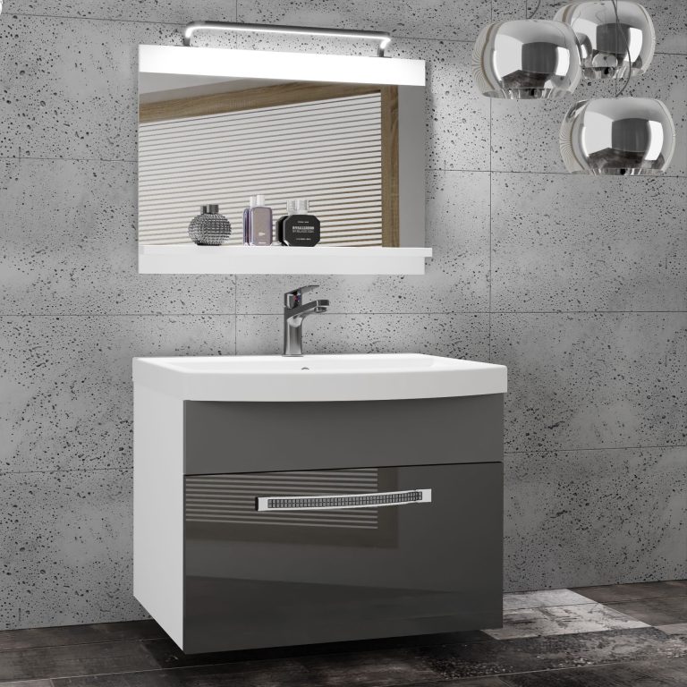Kúpeľňový nábytok Belini Premium Full Version šedý lesk / šedý mat  + umývadlo + zrkadlo + LED osvetlenie Glamour 15 Výrobca GLA PM 1/0/W/SSR/0/MB/PP