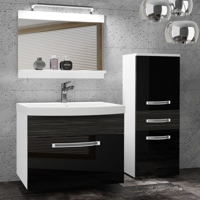 Kúpeľňový nábytok Belini Premium Full Version čierny lesk / eben kráľovský   + umývadlo + zrkadlo + LED osvetlenie Glamour 37 Výrobca 37 GLA PM 2/0/W/BHK/0/MB/PP