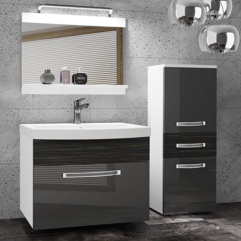 Kúpeľňový nábytok Belini Premium Full Version šedý lesk / eben kráľovský + umývadlo + zrkadlo + LED osvetlenie Glamour 33 Výrobca GLA PM 2/0/W/SHK/0/MB/PP