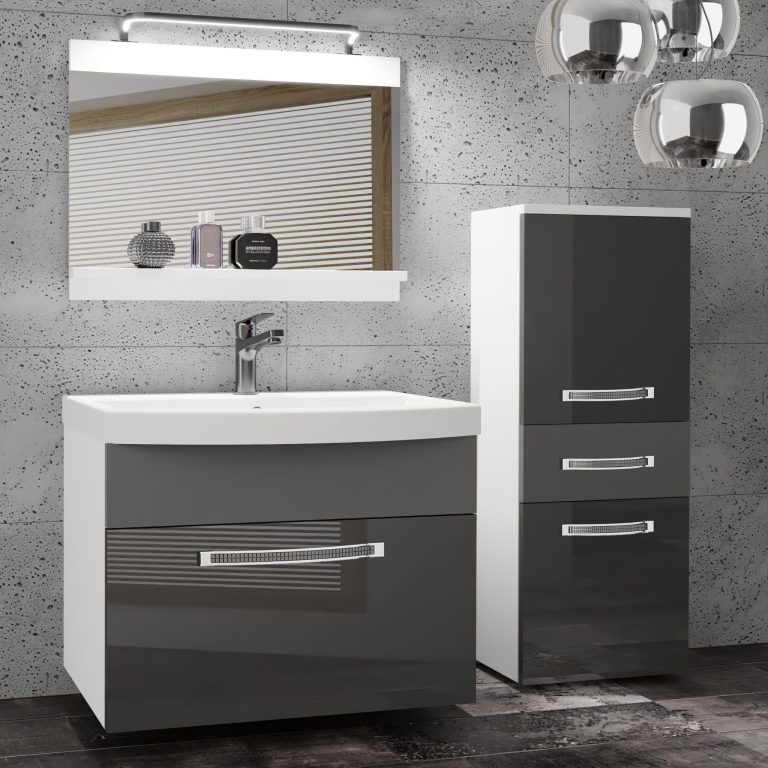 Kúpeľňový nábytok Belini Premium Full Version šedý lesk / šedý mat + umývadlo + zrkadlo + LED osvetlenie Glamour 34 Výrobca GLA PM 2/0/W/SSR/0/MB/PP