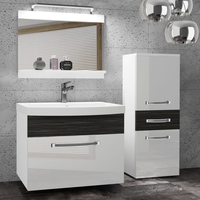 Kúpeľňový nábytok Belini Premium Full Version biely lesk / eben kráľovský  + umývadlo + zrkadlo + LED osvetlenie Glamour 35 Výrobca GLA PM 2/0/W/WHK/0/MB/PP