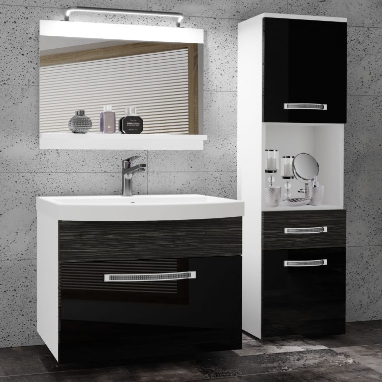 Kúpeľňový nábytok Belini Premium Full Version čierny lesk / eben kráľovský   + umývadlo + zrkadlo + LED osvetlenie Glamour 56 Výrobca GLA PM 3/0/W/BHK/0/MB/PP