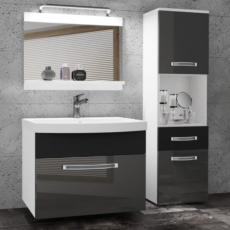 Kúpeľňový nábytok Belini Premium Full Version šedý lesk/ čierny  mat  + umývadlo + zrkadlo + LED osvetlenie Glamour 51 Výrobca GLA PM 3/0/W/SB/0/MB/PP