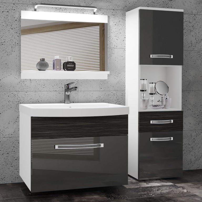 Kúpeľňový nábytok Belini Premium Full Version šedý lesk / eben kráľovský + umývadlo + zrkadlo + LED osvetlenie Glamour 52 Výrobca GLA PM 3/0/W/SHK/0/MB/PP