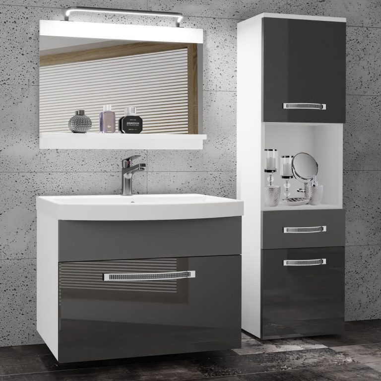 Kúpeľňový nábytok Belini Premium Full Version šedý lesk / šedý mat + umývadlo + zrkadlo + LED osvetlenie Glamour 53 Výrobca GLA PM 3/0/W/SSR/0/MB/PP