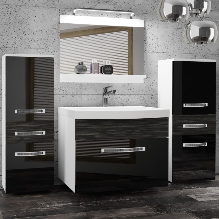 Kúpeľňový nábytok Belini Premium Full Version čierny lesk / eben kráľovský + umývadlo + zrkadlo + LED osvetlenie Glamour 75 Výrobca