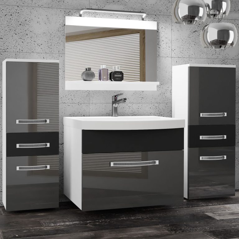 Kúpeľňový nábytok Belini Premium Full Version šedý lesk / čierny  mat  + umývadlo + zrkadlo + LED osvetlenie Glamour 70 Výrobca