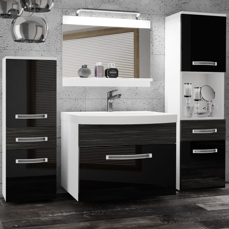 Kúpeľňový nábytok Belini Premium Full Version čierny lesk / eben kráľovský  + umývadlo + zrkadlo + LED osvetlenie Glamour 94 Výrobca