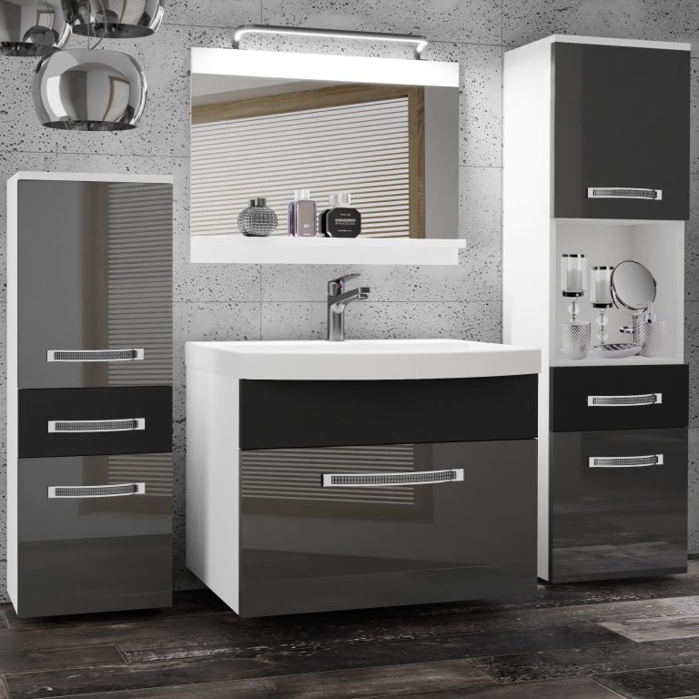 Kúpeľňový nábytok Belini Premium Full Version šedý lesk / čierny  mat  + umývadlo + zrkadlo + LED osvetlenie Glamour 89 Výrobca