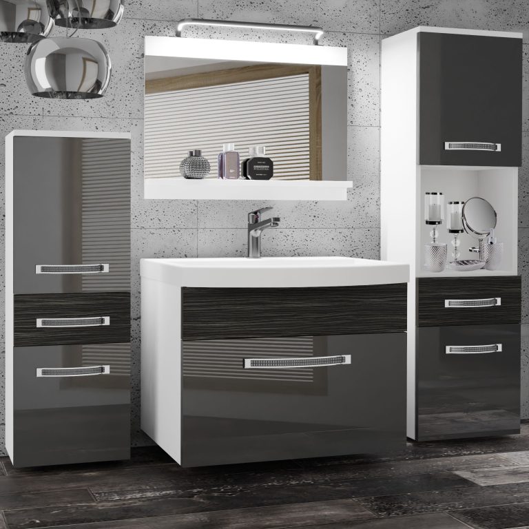 Kúpeľňový nábytok Belini Premium Full Version šedý lesk / eben kráľovský + umývadlo + zrkadlo + LED osvetlenie Glamour 90 Výrobca