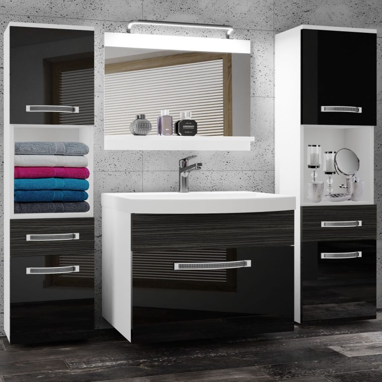 Kúpeľňový nábytok Belini Premium Full Version čierny lesk / eben kráľovský + umývadlo + zrkadlo + LED osvetlenie Glamour 113 Výrobca