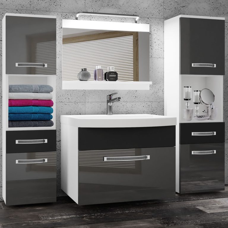 Kúpeľňový nábytok Belini Premium Full Version šedý lesk / čierny  mat + umývadlo + zrkadlo + LED osvetlenie Glamour 108 Výrobca
