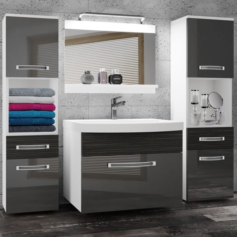 Kúpeľňový nábytok Belini Premium Full Version šedý lesk / eben kráľovský  + umývadlo + zrkadlo + LED osvetlenie Glamour 109 Výrobca