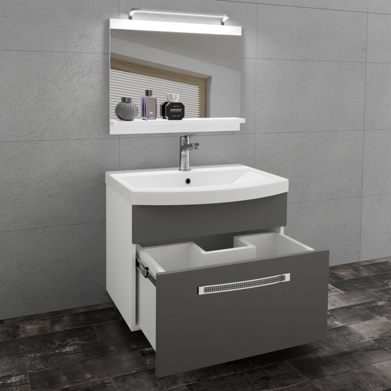 Kúpeľňový nábytok Belini Premium Full Version šedý mat + umývadlo + zrkadlo + LED osvetlenie Glamour 3 Výrobca GLA M 1/0/W/SR/0/MB/PP
