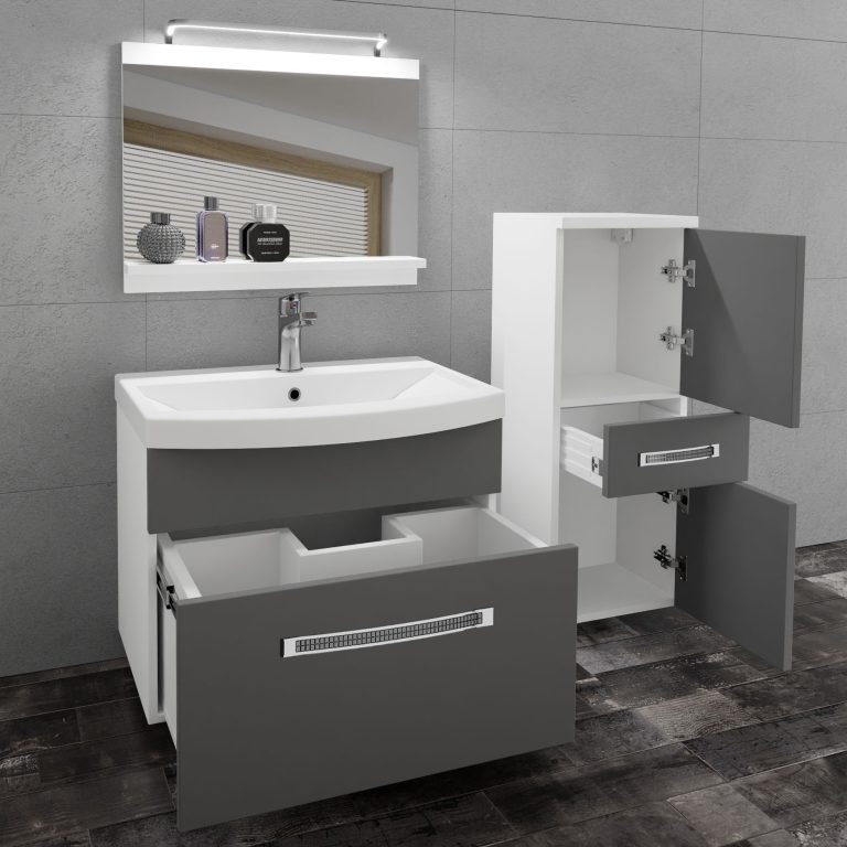 Kúpeľňový nábytok Belini Premium Full Version šedý mat  + umývadlo + zrkadlo + LED osvetlenie Glamour 22 Výrobca GLA M 2/0/W/SR/0/MB/PP