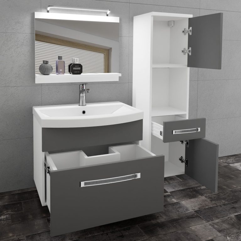 Kúpeľňový nábytok Belini Premium Full Version šedý mat + umývadlo + zrkadlo + LED osvetlenie Glamour 41 Výrobca GLA M 3/0/W/SR/0/MB/PP