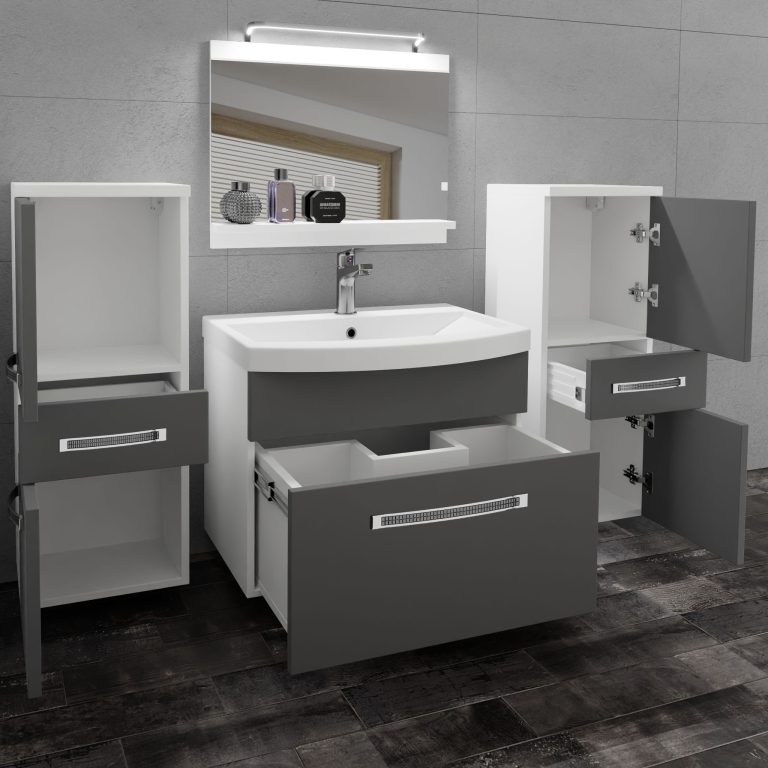 Kúpeľňový nábytok Belini Premium Full Version šedý mat + umývadlo + zrkadlo + LED osvetlenie Glamour 60 Výrobca GLA M 4/0/W/SR/0/MB/PP