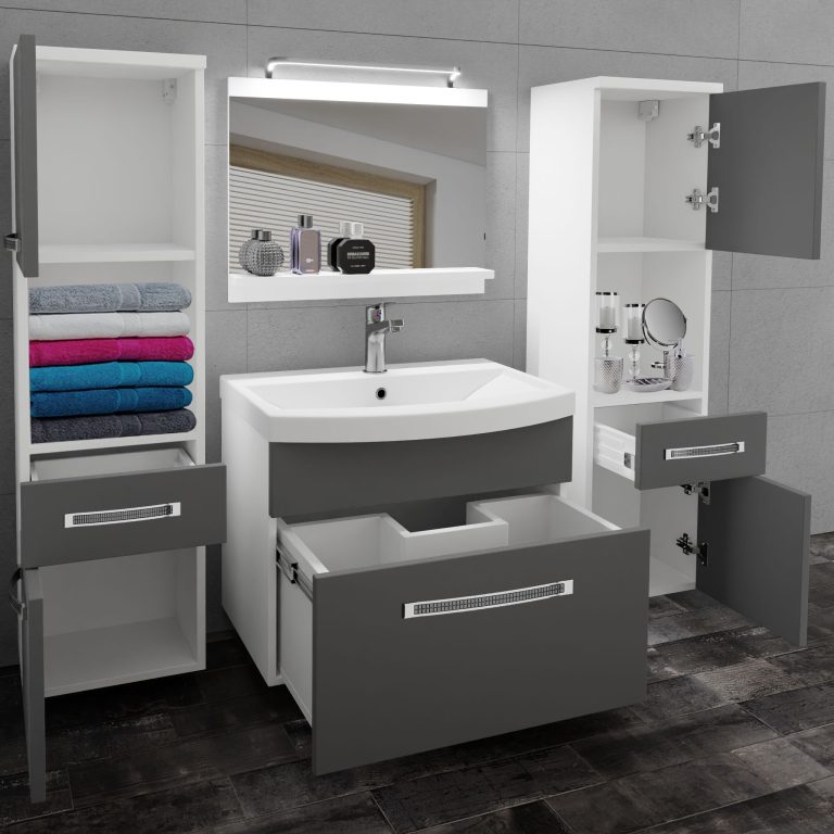 Kúpeľňový nábytok Belini Premium Full Version šedý mat + umývadlo + zrkadlo + LED osvetlenie Glamour 98 Výrobca