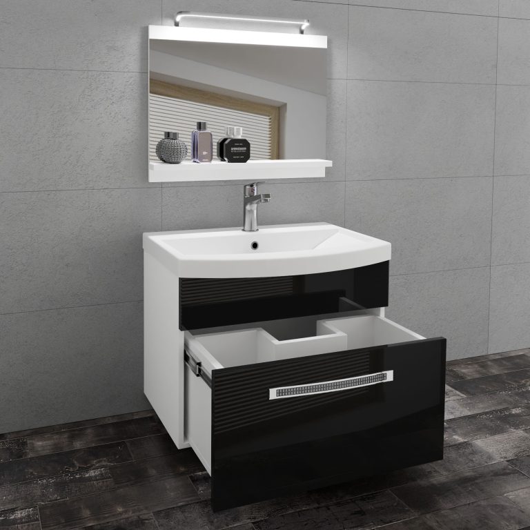Kúpeľňový nábytok Belini Premium Full Version čierny lesk  + umývadlo + zrkadlo + LED osvetlenie Glamour 6 Výrobca GLA P 1/0/W/B/0/MB/PP

