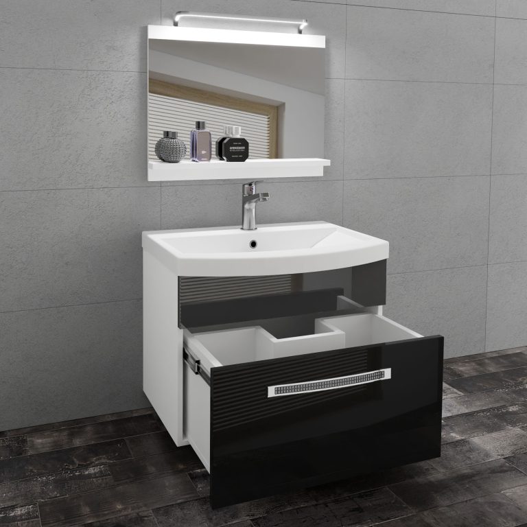 Kúpeľňový nábytok Belini Premium Full Version čierny lesk / šedý lesk + umývadlo + zrkadlo + LED osvetlenie Glamour 11 Výrobca GLA P 1/0/W/BS/0/MB/PP