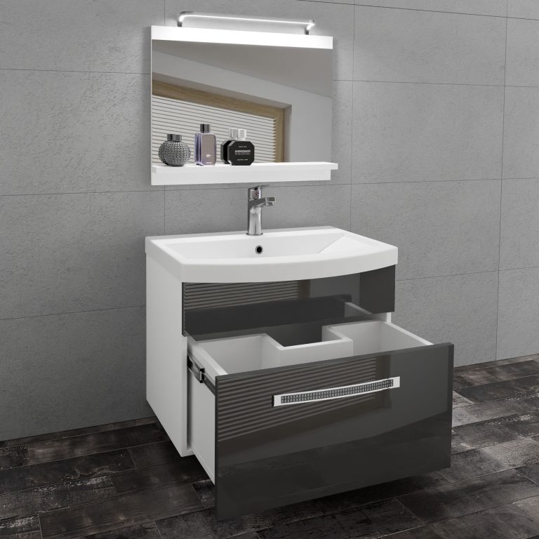Kúpeľňový nábytok Belini Premium Full Version šedý lesk + umývadlo + zrkadlo + LED osvetlenie Glamour 7 Výrobca GLA P 1/0/W/S/0/MB/PP