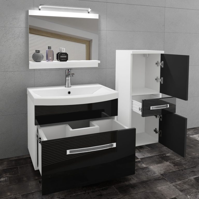 Kúpeľňový nábytok Belini Premium Full Version čierny lesk + umývadlo + zrkadlo + LED osvetlenie Glamour 25 Výrobca GLA P 2/0/W/B/0/MB/PP