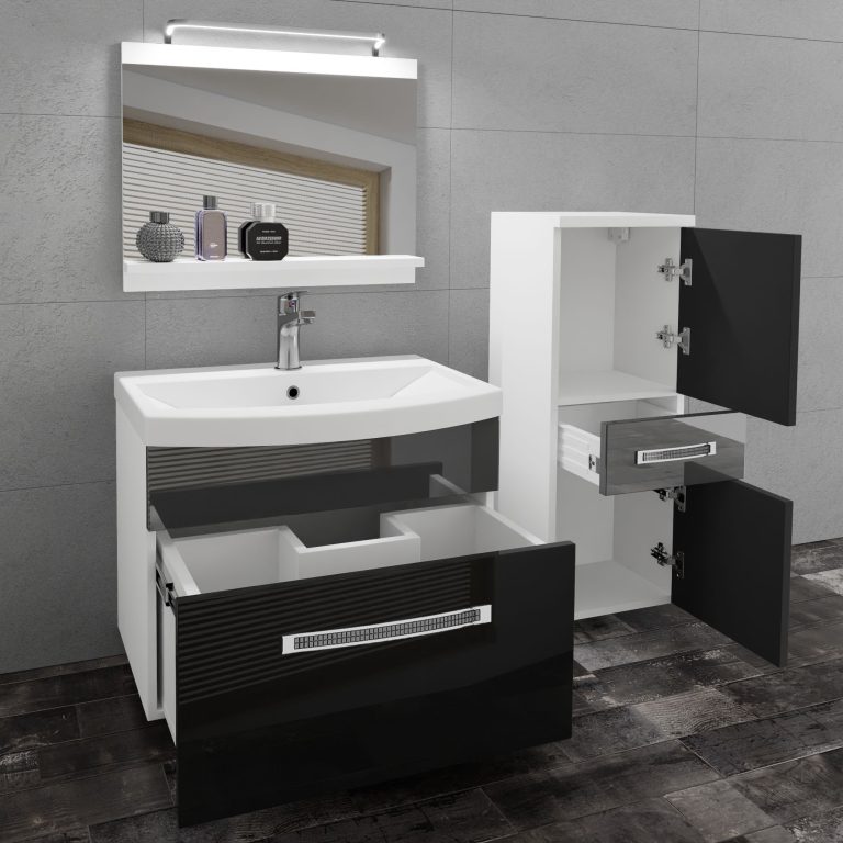 Kúpeľňový nábytok Belini Premium Full Version čierny lesk / šedý lesk + umývadlo + zrkadlo + LED osvetlenie Glamour 30 Výrobca GLA P 2/0/W/BS/0/MB/PP