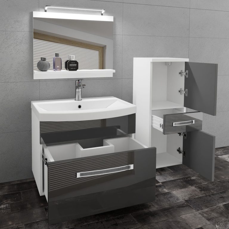 Kúpeľňový nábytok Belini Premium Full Version šedý lesk + umývadlo + zrkadlo + LED osvetlenie Glamour 26 Výrobca GLA P 2/0/W/S/0/MB/PP