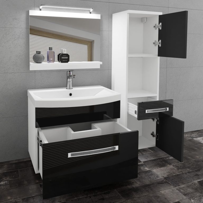 Kúpeľňový nábytok Belini Premium Full Version čierny lesk + umývadlo + zrkadlo + LED osvetlenie Glamour 44 Výrobca GLA P 3/0/W/B/0/MB/PP